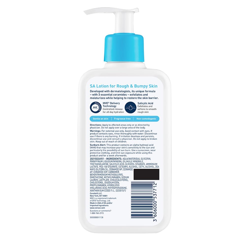 CeraVe SA Lotion for Rough & Bumpy Skin, Vitamin D, Hyaluronic Acid, Lactic Acid & Salicylic Acid Lotion - FENGGESTORE20