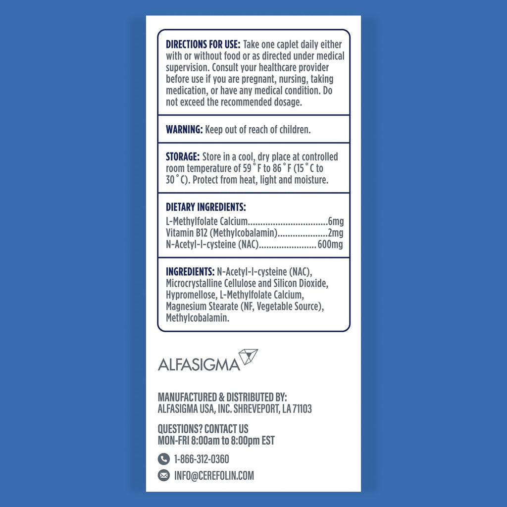 Cerefolin Brain Wellness, Targeted Nutrition for Cognitive Support, Improves Memory, Focus & Concentration, L-Methylfolate, NAC, B12 - FENGGESTORE20