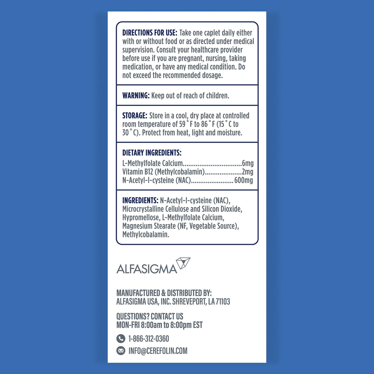 Cerefolin Brain Wellness, Targeted Nutrition for Cognitive Support, Improves Memory, Focus & Concentration, L-Methylfolate, NAC, B12 - FENGGESTORE20
