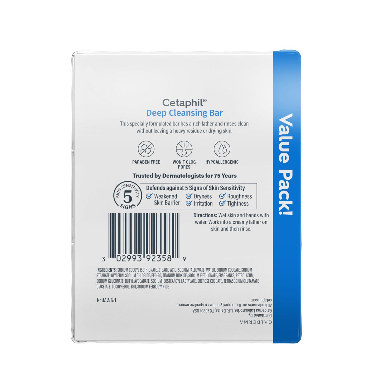 Cetaphil Bar Soap, Deep Cleansing Face and Body Bar, Pack of 3, For Dry to Normal, Sensitive Skin, Soap Free, Hypoallergenic, Paraben Free - FENGGESTORE20