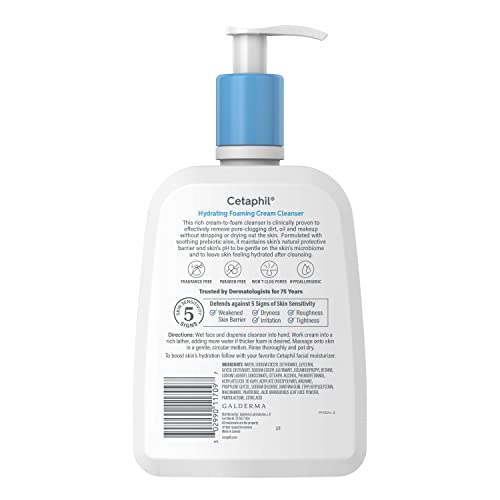 Cetaphil Cream to Foam Face Wash, Hydrating Foaming Cream Cleanser, 16 oz, For Normal to Dry, Sensitive Skin - FENGGESTORE20
