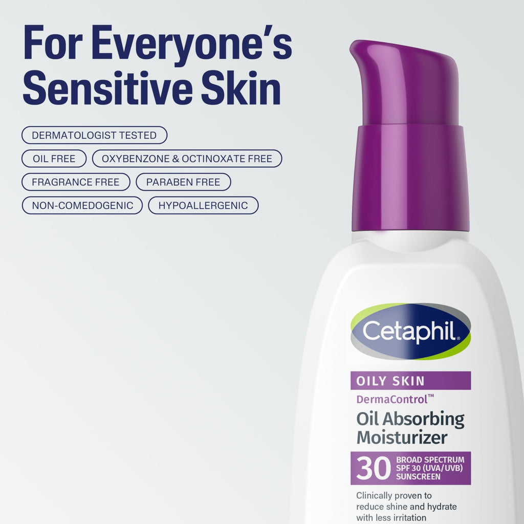 Cetaphil DermaControl Oil Absorbing Moisturizer with SPF 30, For Sensitive, Oily Skin, 4 Fl oz, Absorbs Oil - FENGGESTORE20