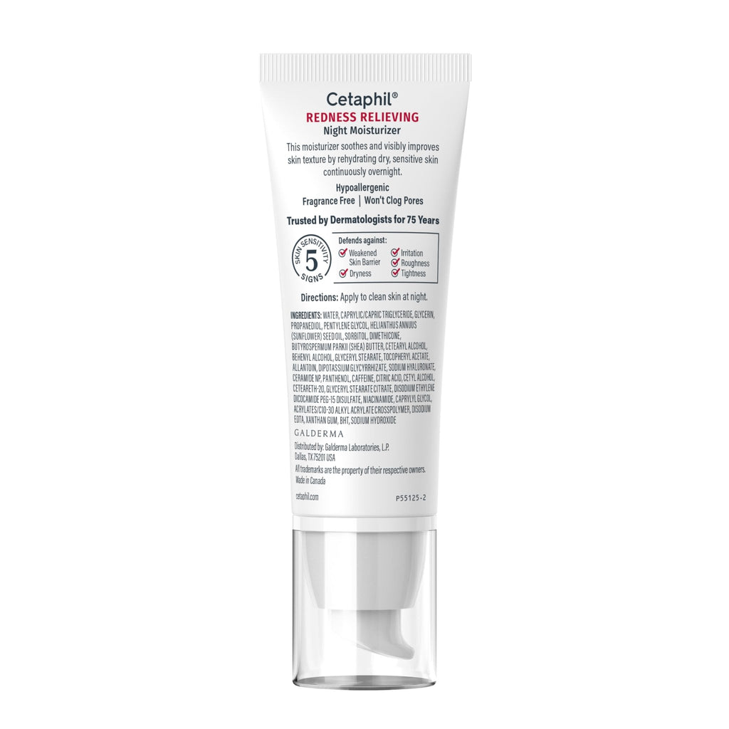 Cetaphil Night Cream, Redness Relieving Night Moisturizer for Face, 1.7 fl oz, For Dry, Redness-Prone Skin, Hypoallergenic, Fragrance Free - FENGGESTORE20