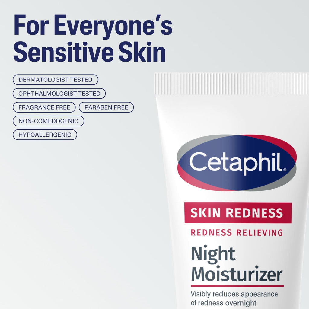 Cetaphil Night Cream, Redness Relieving Night Moisturizer for Face, 1.7 fl oz, For Dry, Redness-Prone Skin, Hypoallergenic, Fragrance Free - FENGGESTORE20