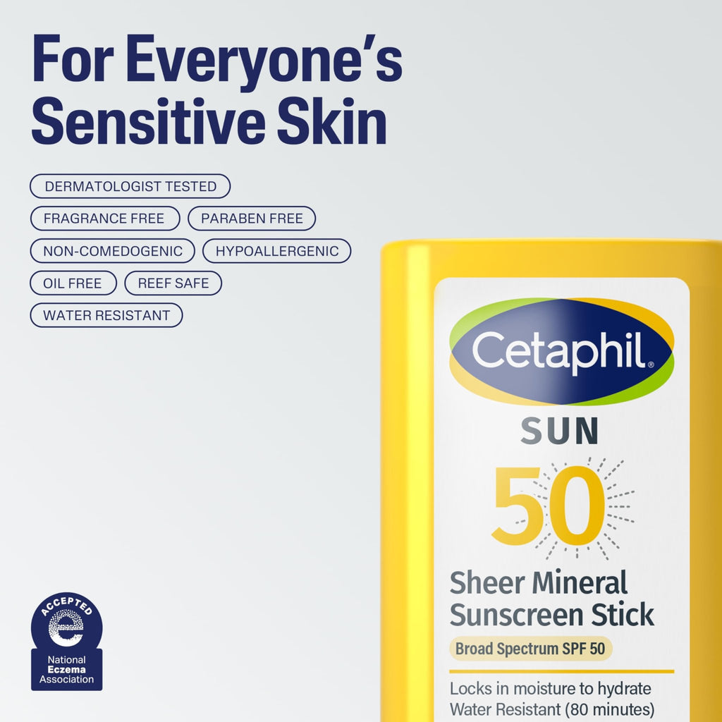 Cetaphil Sheer Mineral Sunscreen Stick for Face & Body, 0.5oz, 100% UVA/UVB Mineral Sunscreen: Zinc Oxide - FENGGESTORE20