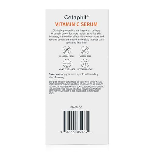 Cetaphil Vitamin C Serum, Visibly Reduces Look of Dark Spots and Hyperpigmentation, Formulated with Niacinamide - FENGGESTORE20