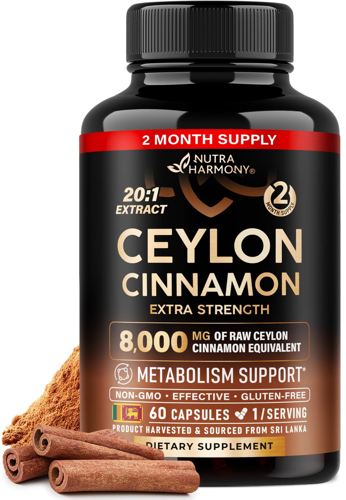 Ceylon Cinnamon Capsules - Extra Strength - Energy Heart & Metabolism Support for Men & Women - Pure Natural Cinnamon 20:1 Extract Supplement - FENGGESTORE20