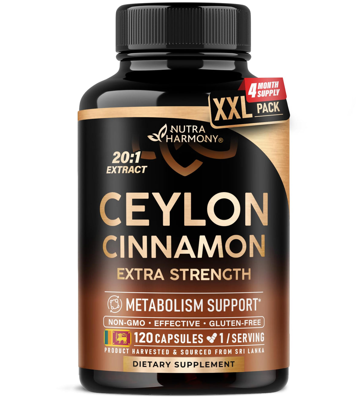 Ceylon Cinnamon Capsules - Extra Strength - Energy, Heart & Metabolism Support - for Men & Women - Pure Natural Extract 20:1 Supplement - Made in USA - FENGGESTORE20