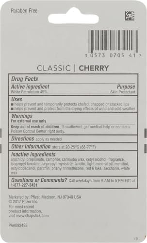 ChapStick Classic Skin Protectant Flavored Lip Balm Tube, Cherry Flavor, 0.15 Ounce (Pack of 3) - FENGGESTORE20