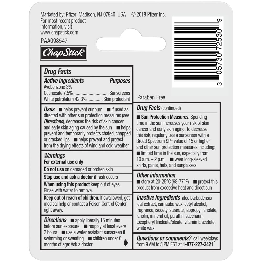 ChapStick Moisturizer Original Lip Balm Tubes, SPF 15 and Skin Protectant - 0.15 Oz (Pack of 3) - FENGGESTORE20