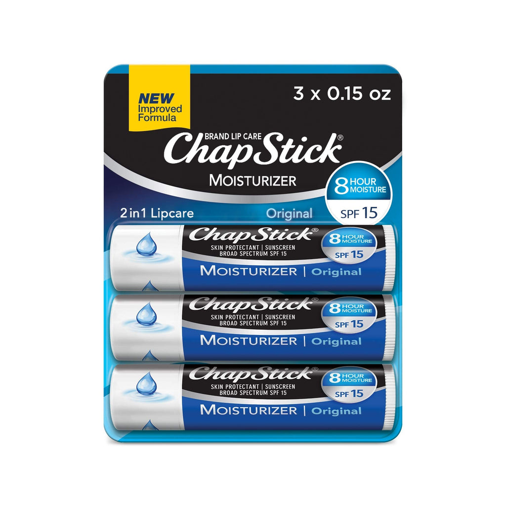 ChapStick Moisturizer Original Lip Balm Tubes, SPF 15 and Skin Protectant - 0.15 Oz (Pack of 3) - FENGGESTORE20