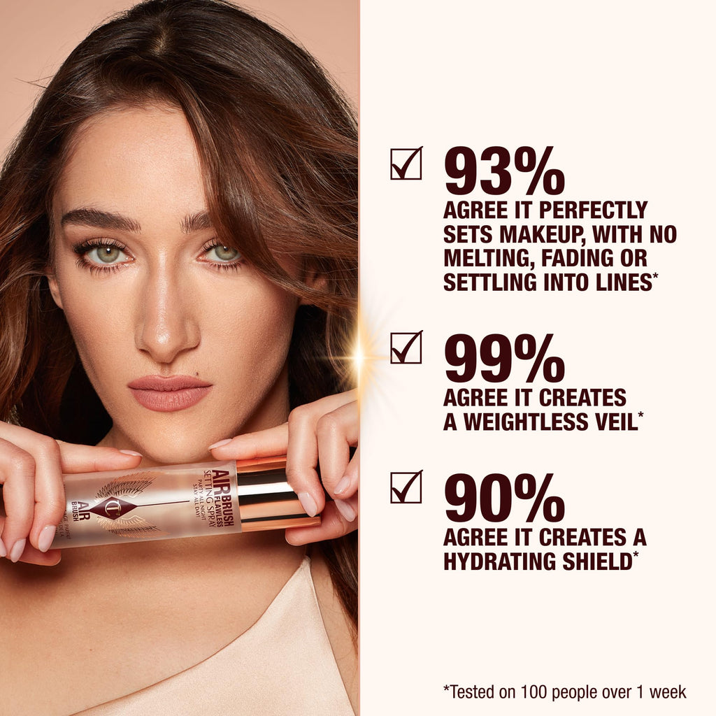 Charlotte Tilbury Airbrush Flawless Setting Spray - Ultra-Fine Hydrating Mist to Prime & Set Face Makeup For Up to 16Hr - Soothes, Blurs Pores & Calms Skin (100ml) - FENGGESTORE20