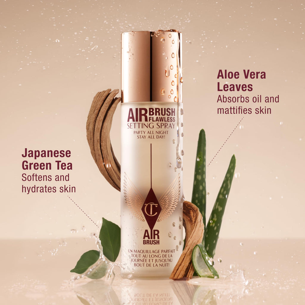 Charlotte Tilbury Airbrush Flawless Setting Spray - Ultra-Fine Hydrating Mist to Prime & Set Face Makeup For Up to 16Hr - Soothes, Blurs Pores & Calms Skin (100ml) - FENGGESTORE20