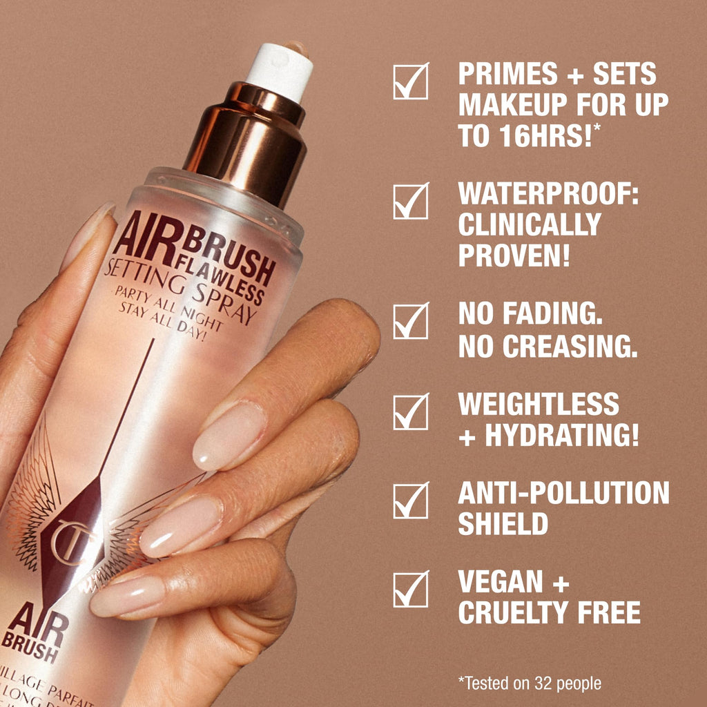 Charlotte Tilbury Airbrush Flawless Setting Spray - Ultra-Fine Hydrating Mist to Prime & Set Face Makeup For Up to 16Hr - Soothes, Blurs Pores & Calms Skin (100ml) - FENGGESTORE20