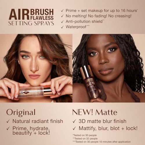 Charlotte Tilbury Airbrush Flawless Setting Spray - Ultra-Fine Hydrating Mist to Prime & Set Face Makeup For Up to 16Hr - Soothes, Blurs Pores & Calms Skin (100ml) - FENGGESTORE20
