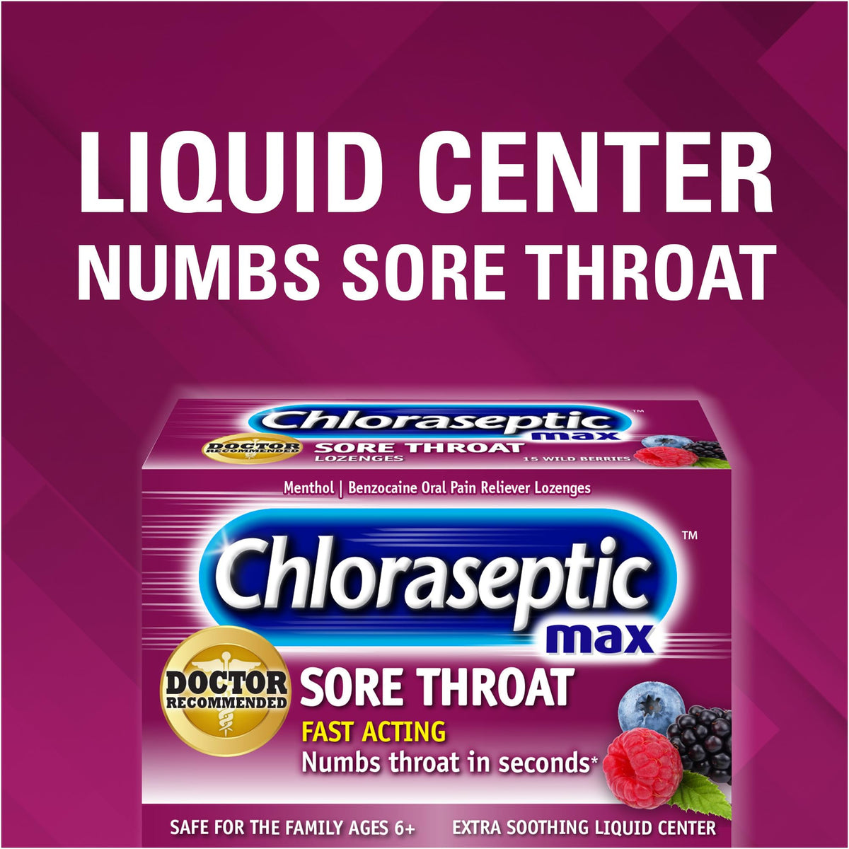 Chloraseptic Max Strength Sore Throat Relief Lozenges, Wild Berry, Drops with Liquid Center to Numb Sore Throat, 15 Count - FENGGESTORE20