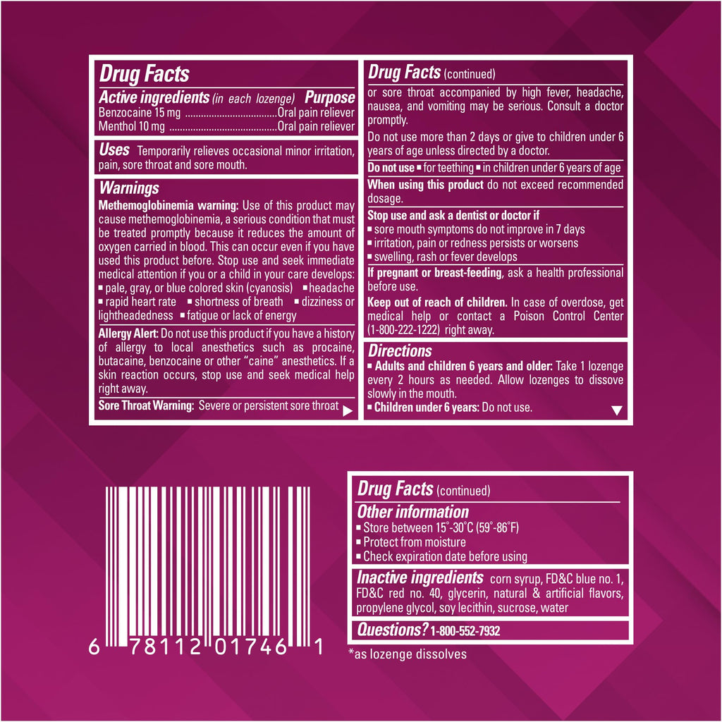 Chloraseptic Max Strength Sore Throat Relief Lozenges, Wild Berry, Drops with Liquid Center to Numb Sore Throat, 15 Count - FENGGESTORE20