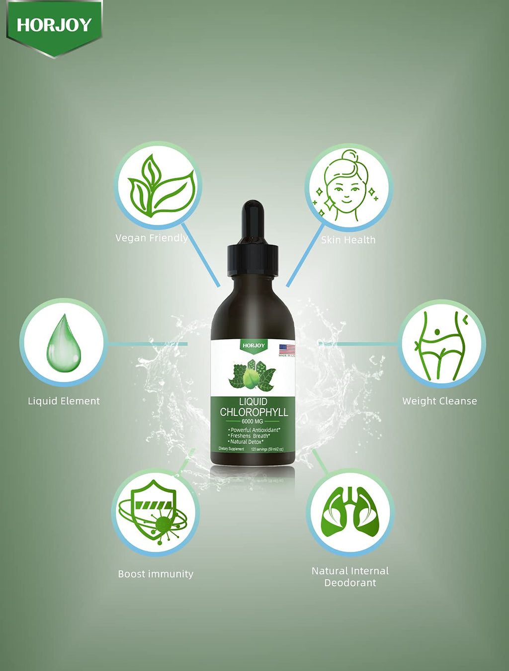 Chlorophyll Liquid Drops - 100% Natural Energy Booster and Immune Support - Internal Deodorant and Detox - Altitude Sickness Relief - Fast Absorption - FENGGESTORE20