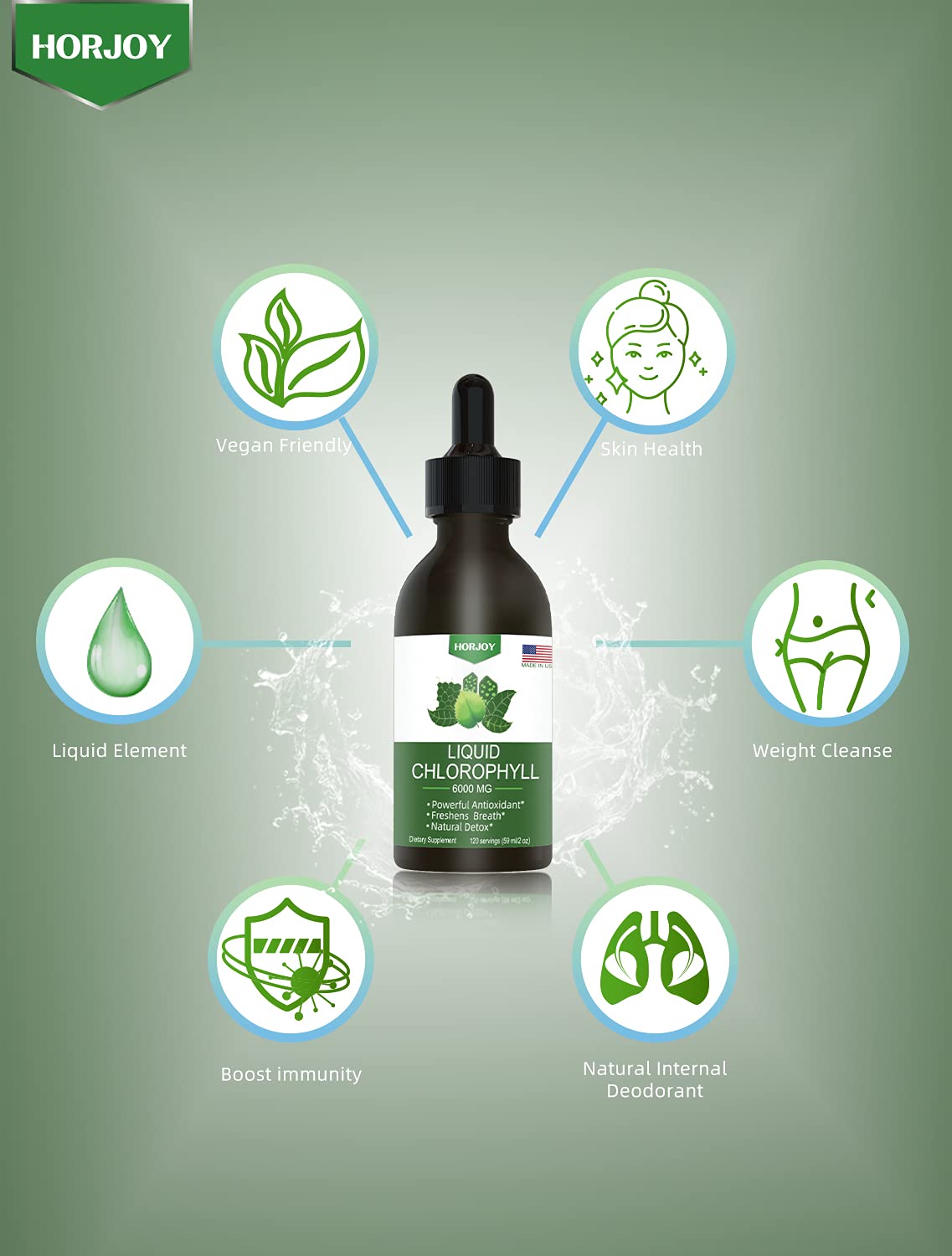 Chlorophyll Liquid Drops - 100% Natural Energy Booster and Immune Support - Internal Deodorant and Detox - Altitude Sickness Relief - Fast Absorption - FENGGESTORE20