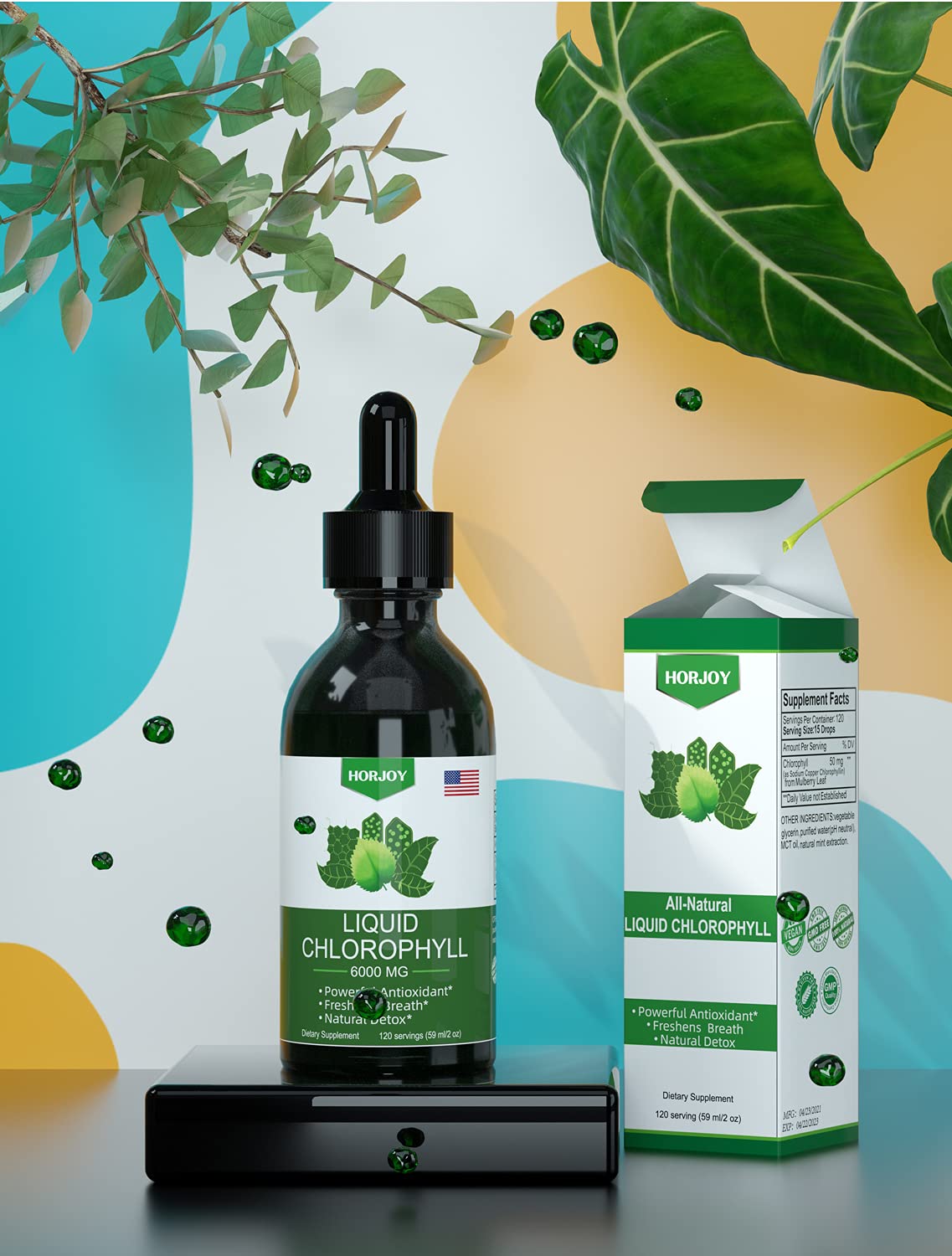 Chlorophyll Liquid Drops - 100% Natural Energy Booster and Immune Support - Internal Deodorant and Detox - Altitude Sickness Relief - Fast Absorption - FENGGESTORE20