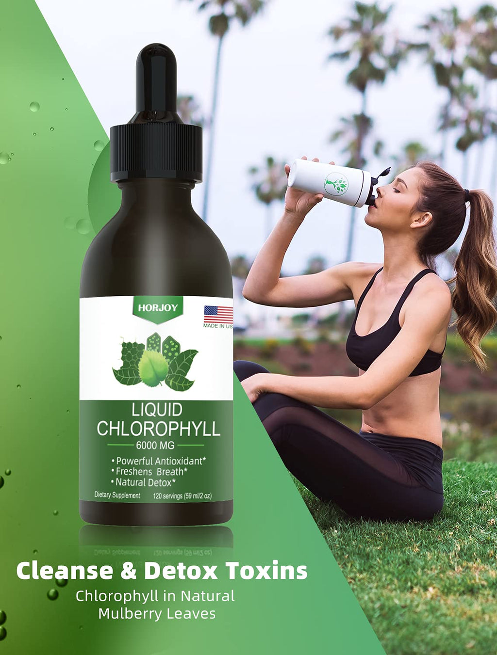 Chlorophyll Liquid Drops - 100% Natural Energy Booster and Immune Support - Internal Deodorant and Detox - Altitude Sickness Relief - Fast Absorption - FENGGESTORE20