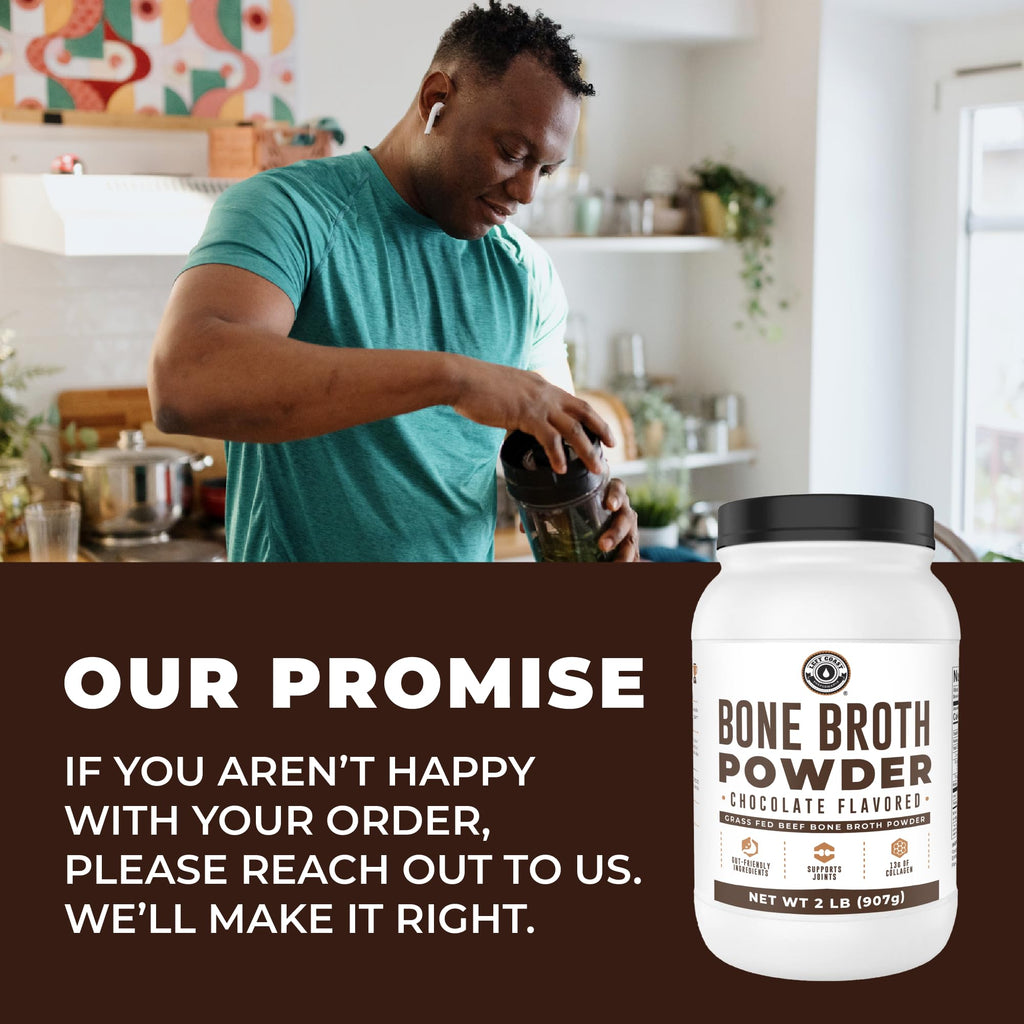 Chocolate Bone Broth Protein Powder - 100% Grass Fed Beef Bone Broth with 16g Protein & 13g Collagen per Serving - Great for Shakes & Hot Chocolate - Keto Friendly Low Carb - FENGGESTORE20