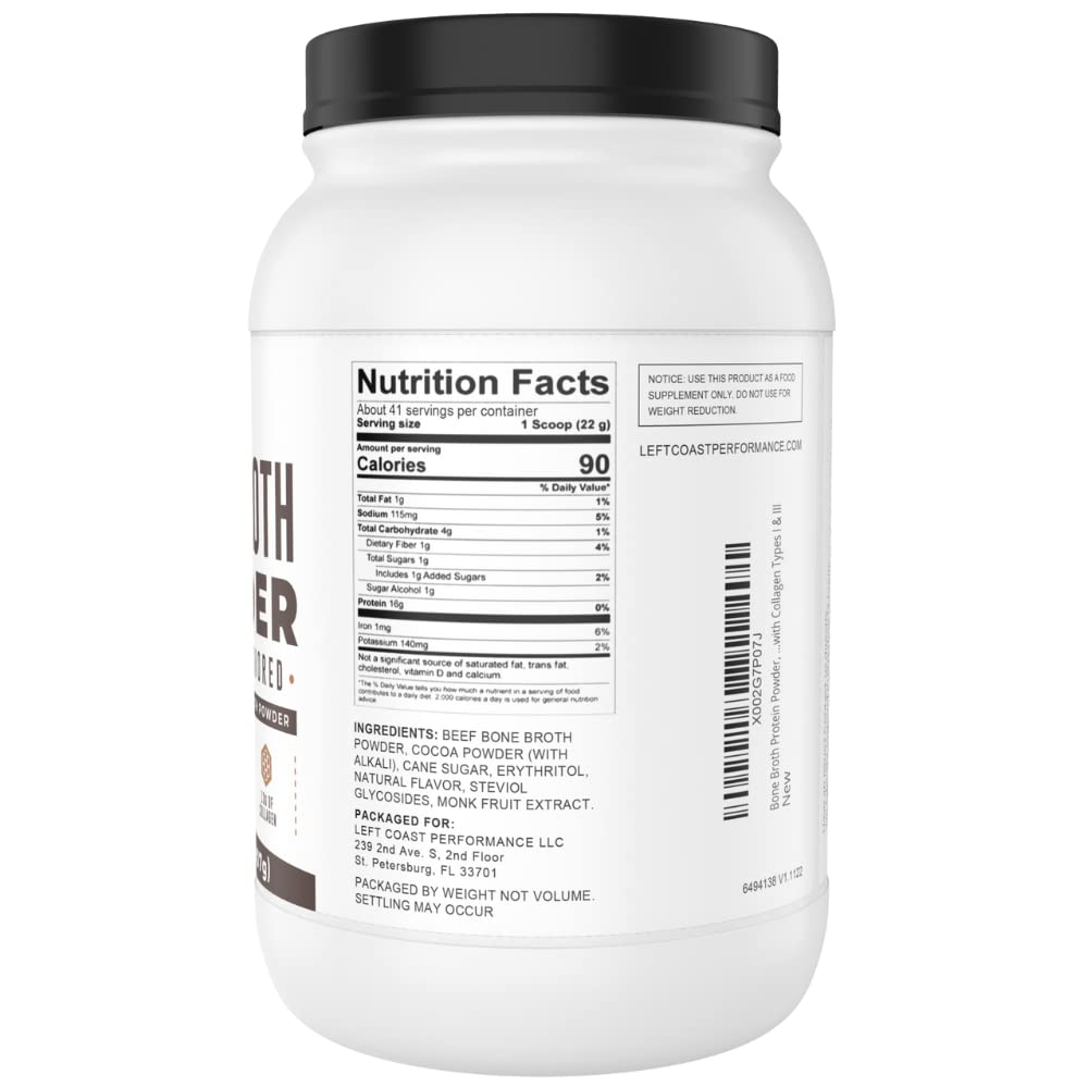 Chocolate Bone Broth Protein Powder - 100% Grass Fed Beef Bone Broth with 16g Protein & 13g Collagen per Serving - Great for Shakes & Hot Chocolate - Keto Friendly Low Carb - FENGGESTORE20