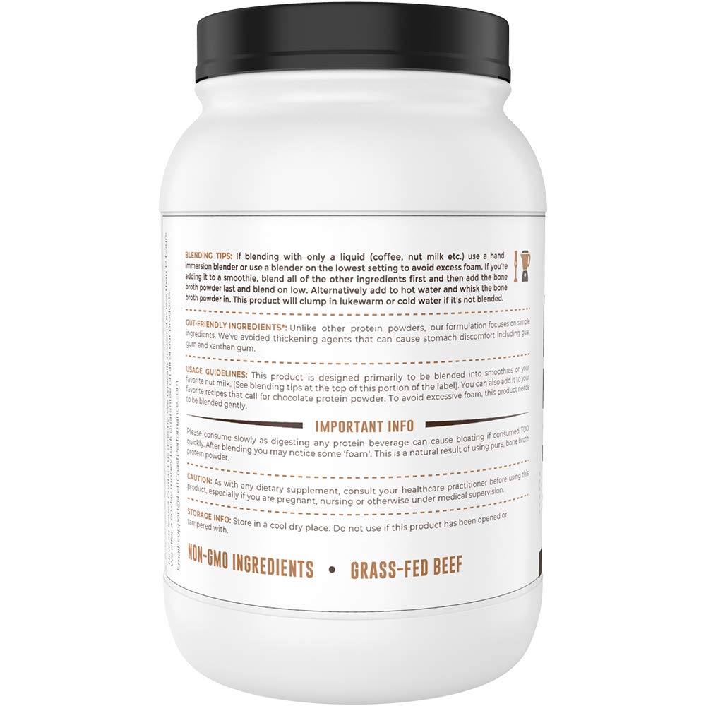 Chocolate Bone Broth Protein Powder - 100% Grass Fed Beef Bone Broth with 16g Protein & 13g Collagen per Serving - Great for Shakes & Hot Chocolate - Keto Friendly Low Carb - FENGGESTORE20