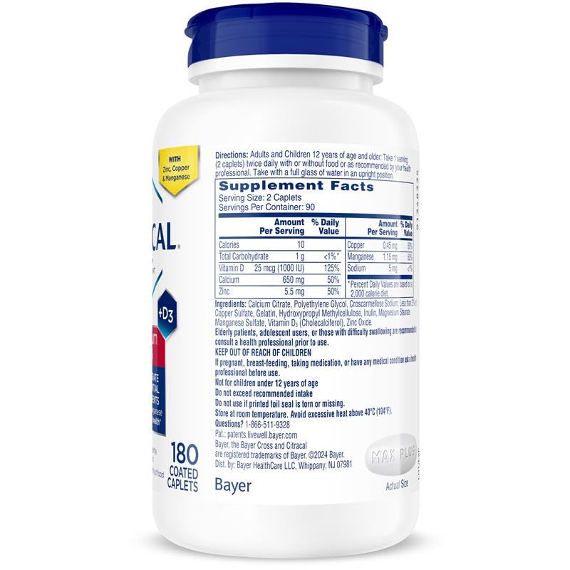 Citracal Maximum Plus Calcium Supplement - Calcium Citrate with Vitamin D3, Zinc, & Essential Minerals for Bone Health Support, Ages 12+ - FENGGESTORE20
