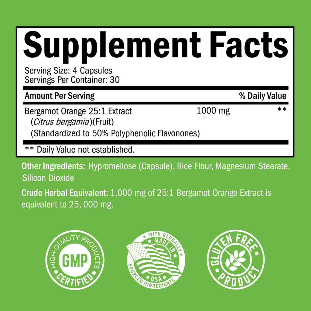 Citrus Bergamot 1000mg - Citrus Bergamot Supplement for Cholesterol and Heart Health - Ultra Concentrated from Fresh Fruit for Enhanced Absorption - Vegan, Non-GMO, Gluten-Free - 120 Mini Capsules - FENGGESTORE20