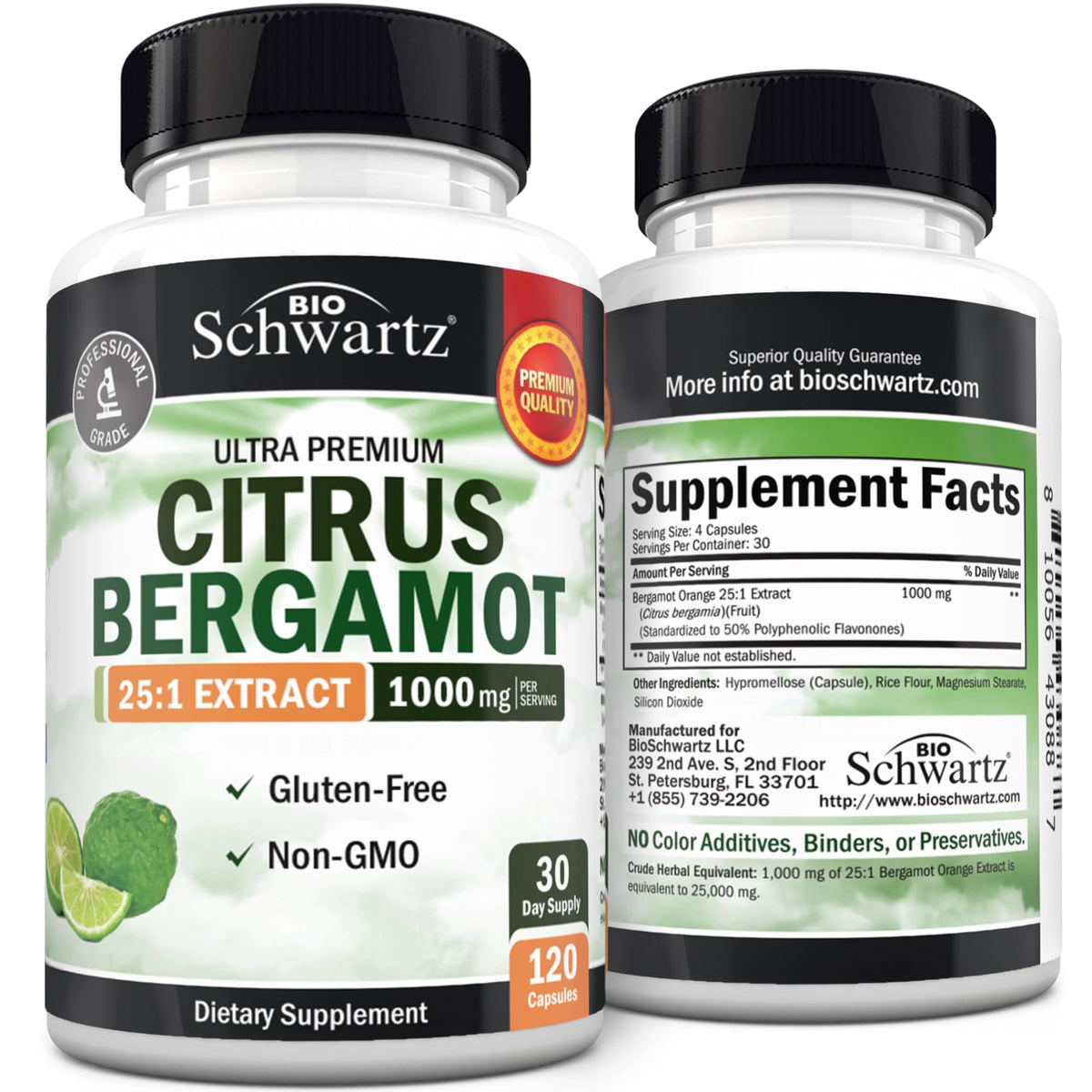 Citrus Bergamot 1000mg - Citrus Bergamot Supplement for Cholesterol and Heart Health - Ultra Concentrated from Fresh Fruit for Enhanced Absorption - Vegan, Non-GMO, Gluten-Free - 120 Mini Capsules - FENGGESTORE20