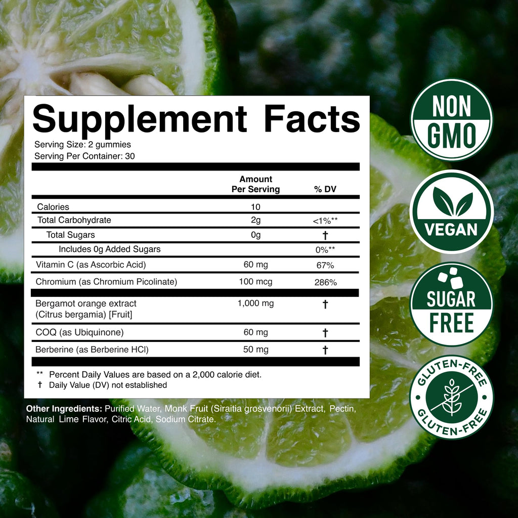 Citrus Bergamot 1000MG Gummies for Women and Men, Citrus Bergamot Extract with Berberine, CoQ10, Chromium & Vitamin C, Metabolic & Antioxidant Support, - FENGGESTORE20