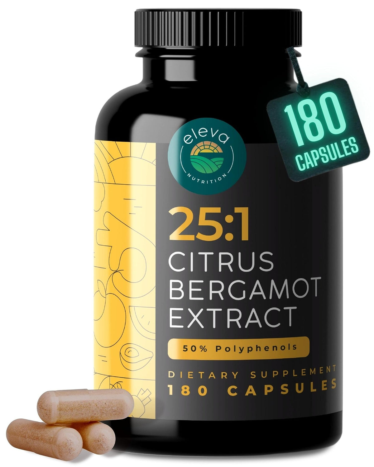 Citrus Bergamot Extract 1000mg Capsules — Natural 25:1 Citrus Bergamot Supplement with 50% Polyphenols Extract and Black Pepper - FENGGESTORE20