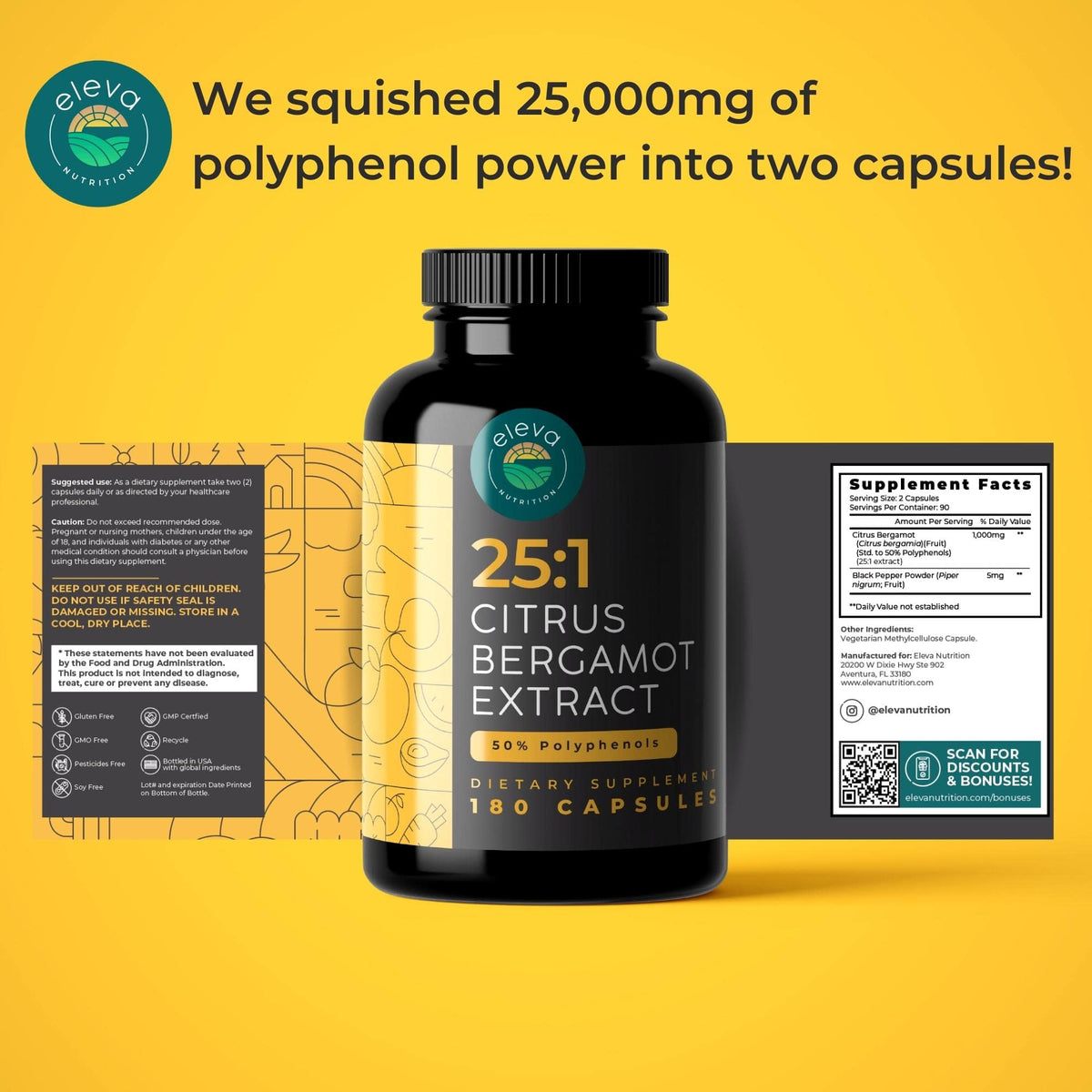 Citrus Bergamot Extract 1000mg Capsules — Natural 25:1 Citrus Bergamot Supplement with 50% Polyphenols Extract and Black Pepper - FENGGESTORE20