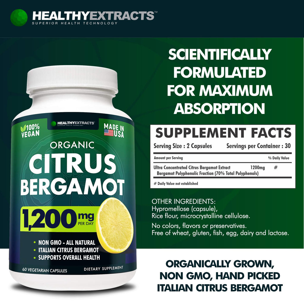 Citrus Bergamot Supplement – 150:1 Extract, 1200mg per Serving, 70% Polyphenols, Italian Sourced, 60 Count, 1 Month Supply, Made in the USA - FENGGESTORE20