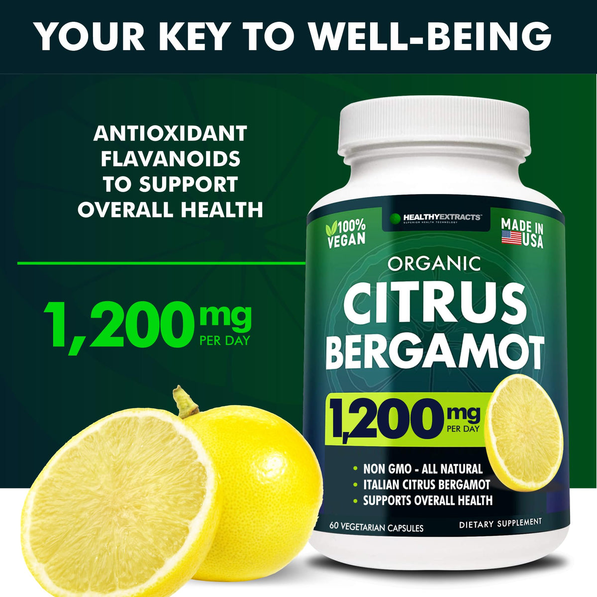Citrus Bergamot Supplement – 150:1 Extract, 1200mg per Serving, 70% Polyphenols, Italian Sourced, 60 Count, 1 Month Supply, Made in the USA - FENGGESTORE20
