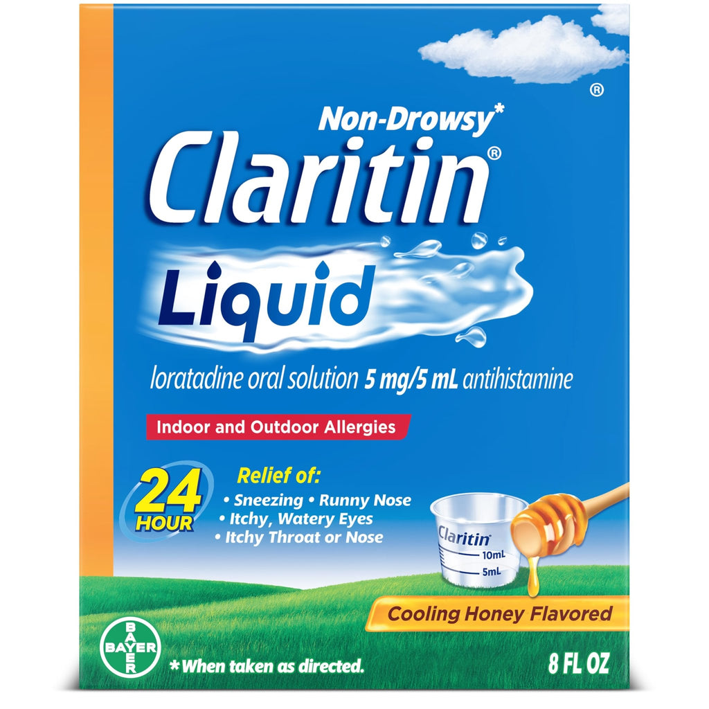 Claritin® Liquid, Allergy Medicine for Adults, 24-Hour Non-Drowsy Loratadine 5mg, Antihistamine, Cooling Honey Flavored, 8 fl. oz - FENGGESTORE20