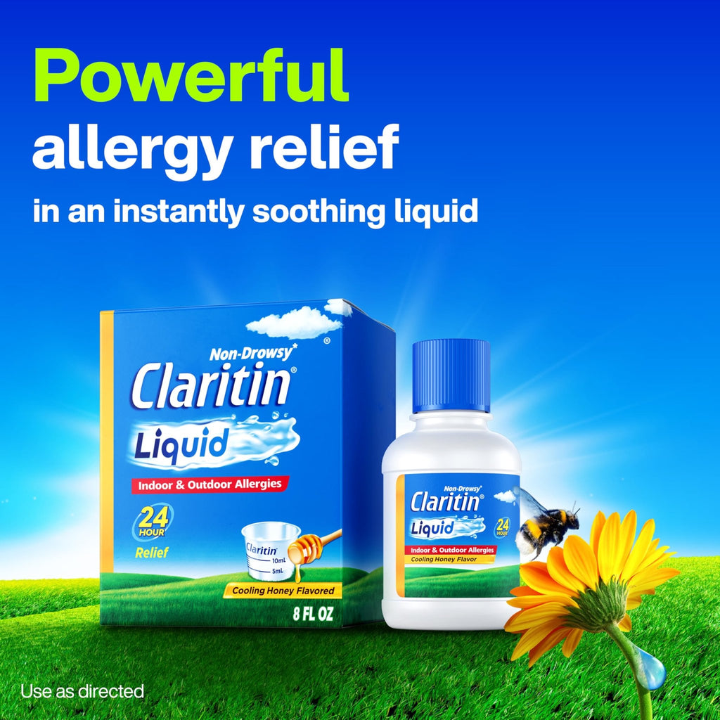 Claritin® Liquid, Allergy Medicine for Adults, 24-Hour Non-Drowsy Loratadine 5mg, Antihistamine, Cooling Honey Flavored, 8 fl. oz - FENGGESTORE20