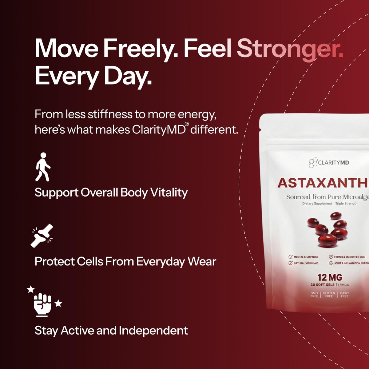 ClarityMD Astaxanthin 12mg Antioxidants Supplement – Natural Microalgae Source – Lipid-Based Softgel for Enhanced Absorption – Cognitive - FENGGESTORE20