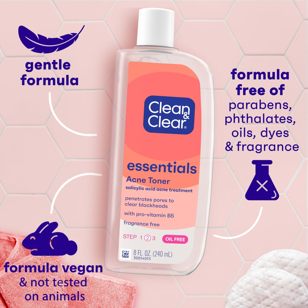 Clean & Clear Essentials Oil-Free Acne Toner, 2% Salicylic Acid Acne Treatment with Pro-Vitamin B5, Deep Pore Facial Toner - FENGGESTORE20