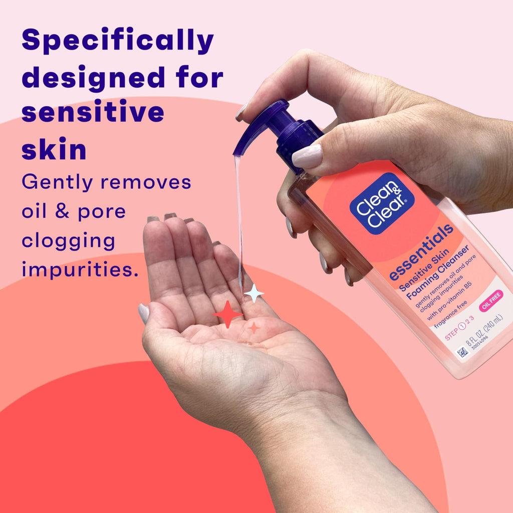 Clean & Clear Essentials Oil-Free Foaming Facial Cleanser, Daily Foaming Face Wash with Pro-Vitamin B5 for Sensitive Skin - FENGGESTORE20