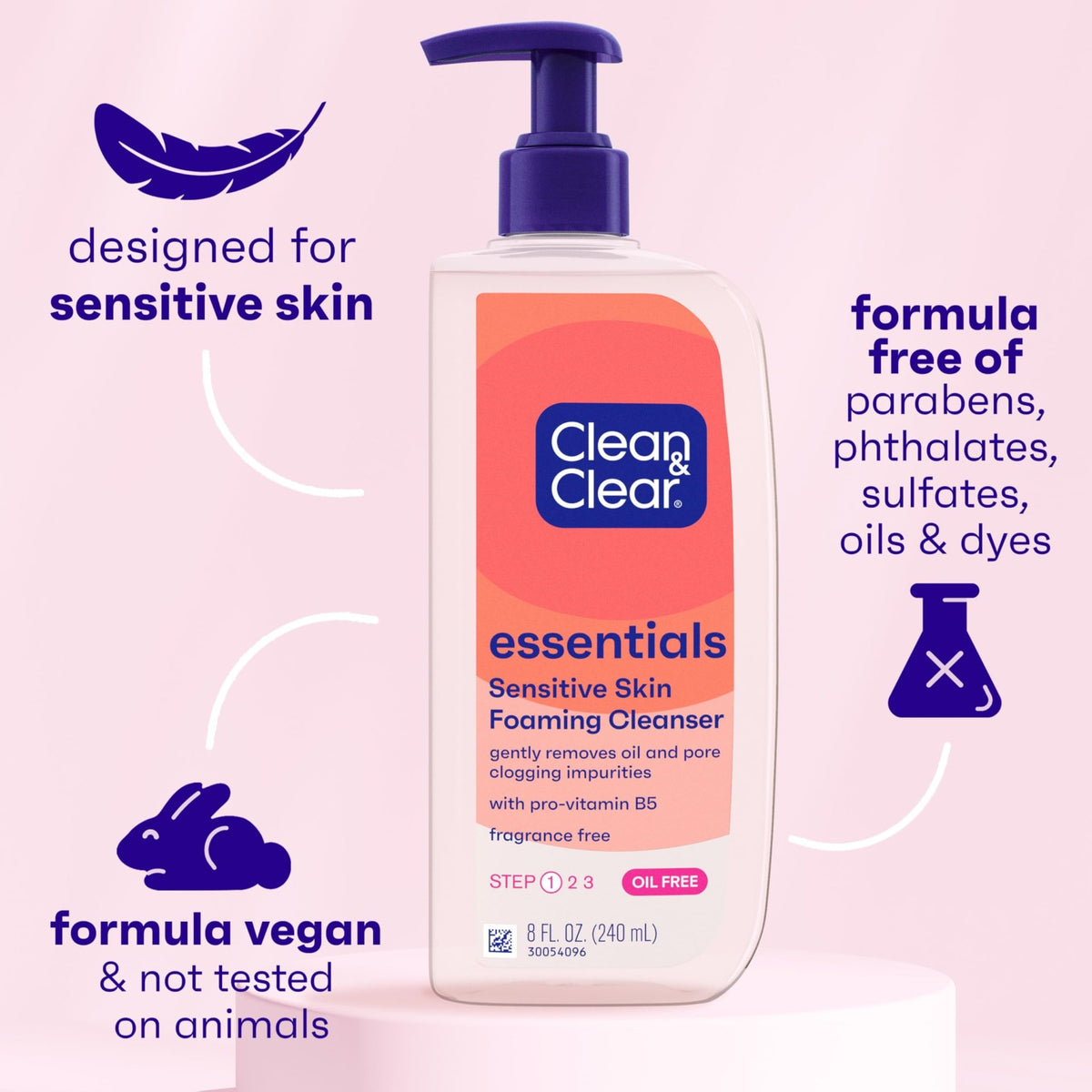 Clean & Clear Essentials Oil-Free Foaming Facial Cleanser, Daily Foaming Face Wash with Pro-Vitamin B5 for Sensitive Skin - FENGGESTORE20