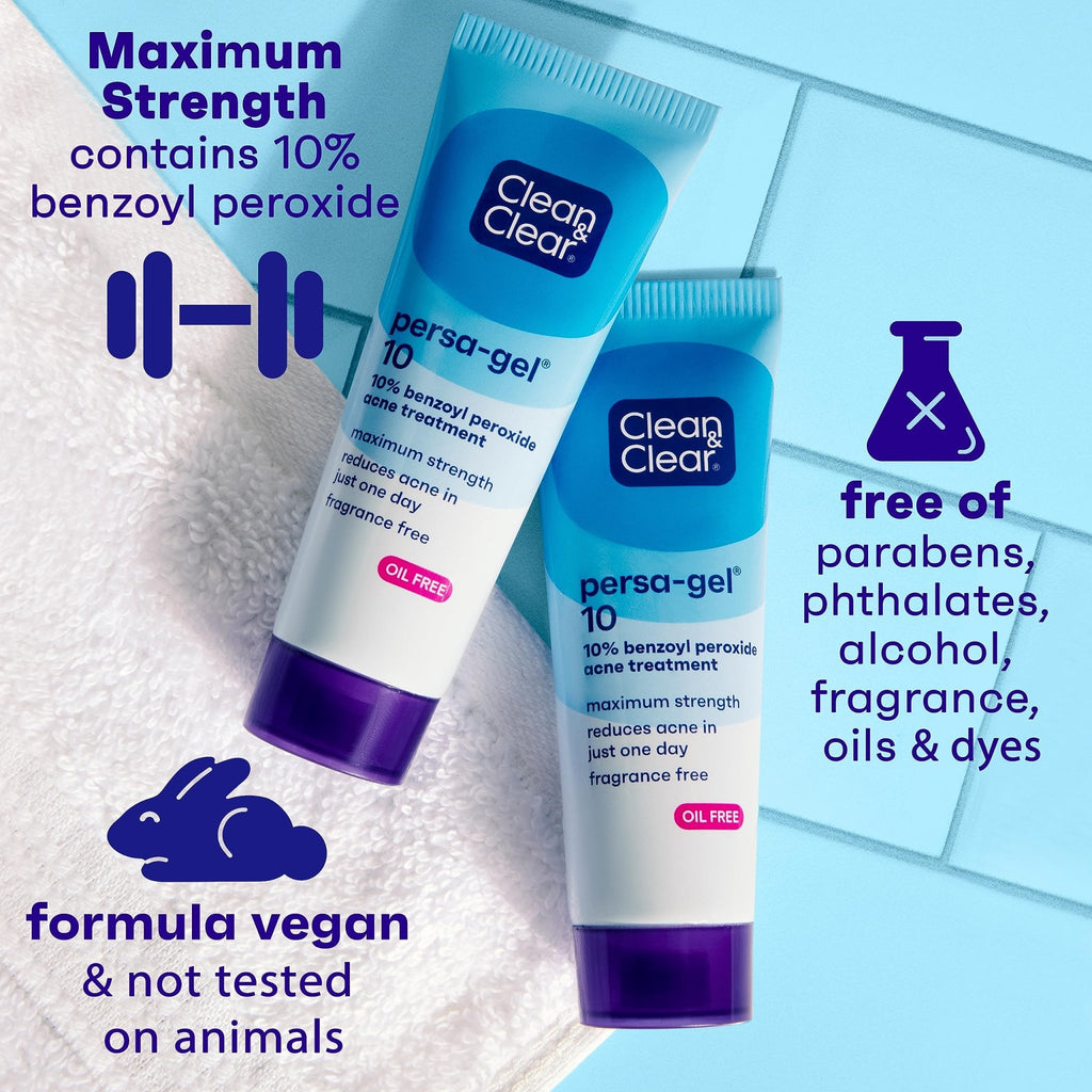 Clean & Clear Persa-Gel 10 Oil-Free Acne Spot Treatment with Maximum Strength 10% Benzoyl Peroxide, Topical Pimple - FENGGESTORE20