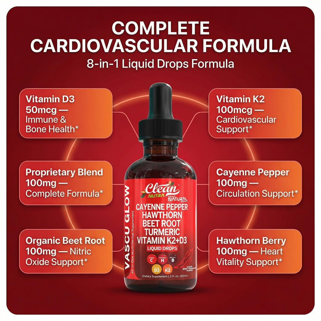 Clean Nutra Cayenne Pepper Drops Supplement Liquid + Hawthorn Berry, Vitamin D3 K2 Beet Root Powder, Ceylon Cinnamon, Turmeric Curcumin, Organic Panax Ginseng, Berberine Extract 1 Pack - FENGGESTORE20