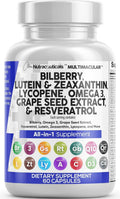 Clean Nutra Eye Vitamins with Bilberry Lutein and Zeaxanthin Supplements Lycopene 40mg Resveratrol Grape Seed Astaxanthin for Eyes - Eye Care Health Support Eye - FENGGESTORE20