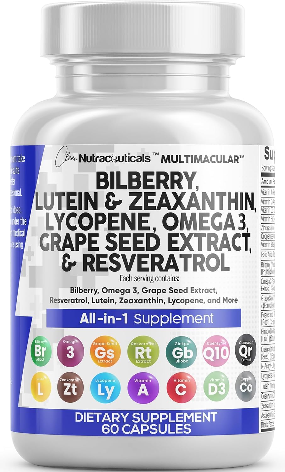 Clean Nutra Eye Vitamins with Bilberry Lutein and Zeaxanthin Supplements Lycopene 40mg Resveratrol Grape Seed Astaxanthin for Eyes - Eye Care Health Support Eye - FENGGESTORE20
