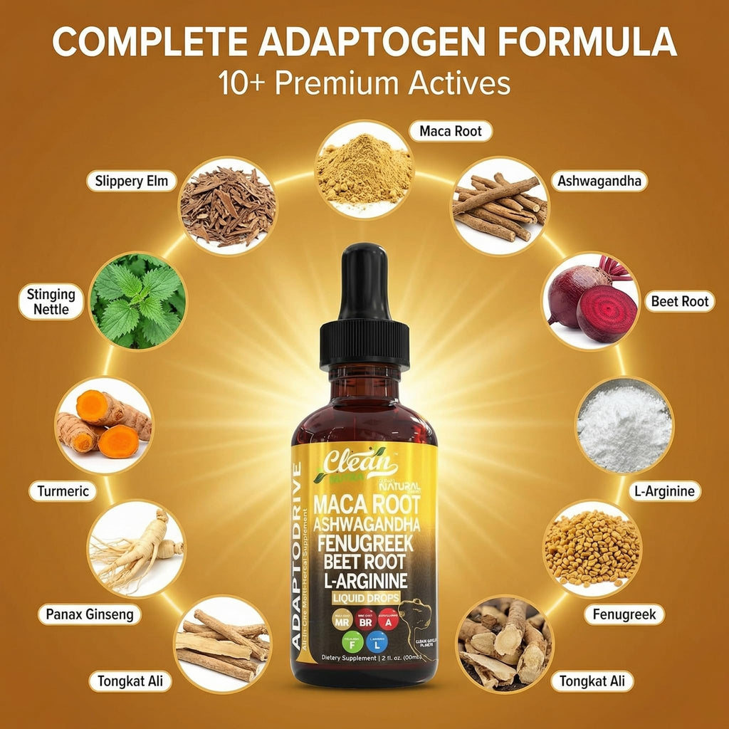 Clean Nutra Organic Maca Root Liquid Drops with Ashwagandha, Fenugreek, Beet Root and L-Arginine Liquid Multivitamin - FENGGESTORE20