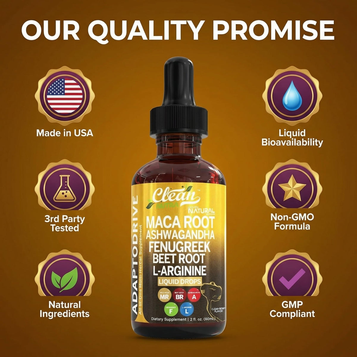 Clean Nutra Organic Maca Root Liquid Drops with Ashwagandha, Fenugreek, Beet Root and L-Arginine Liquid Multivitamin - FENGGESTORE20