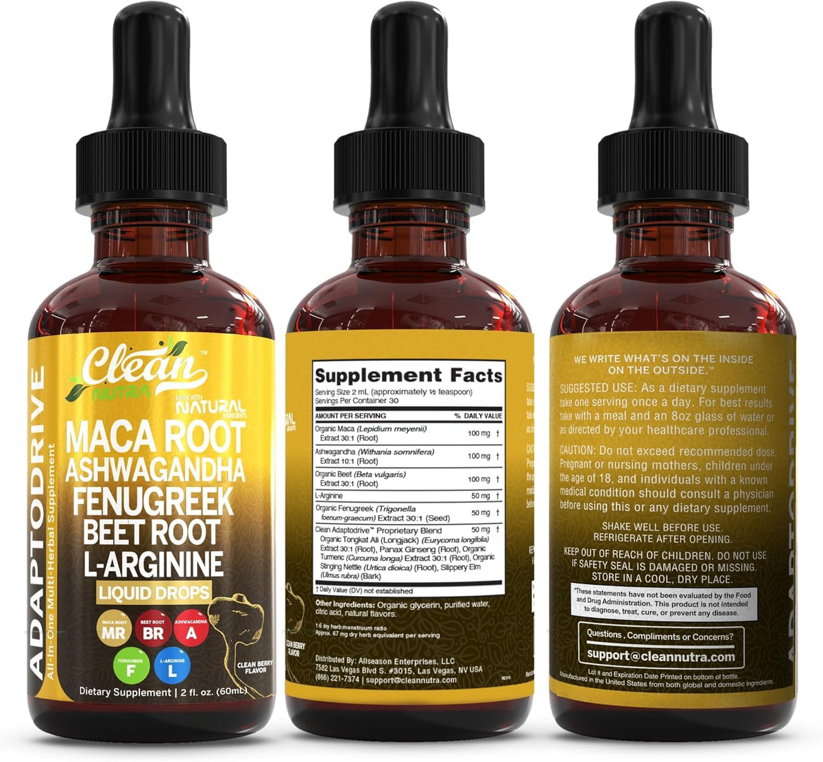 Clean Nutra Organic Maca Root Liquid Drops with Ashwagandha, Fenugreek, Beet Root and L-Arginine Liquid Multivitamin - FENGGESTORE20