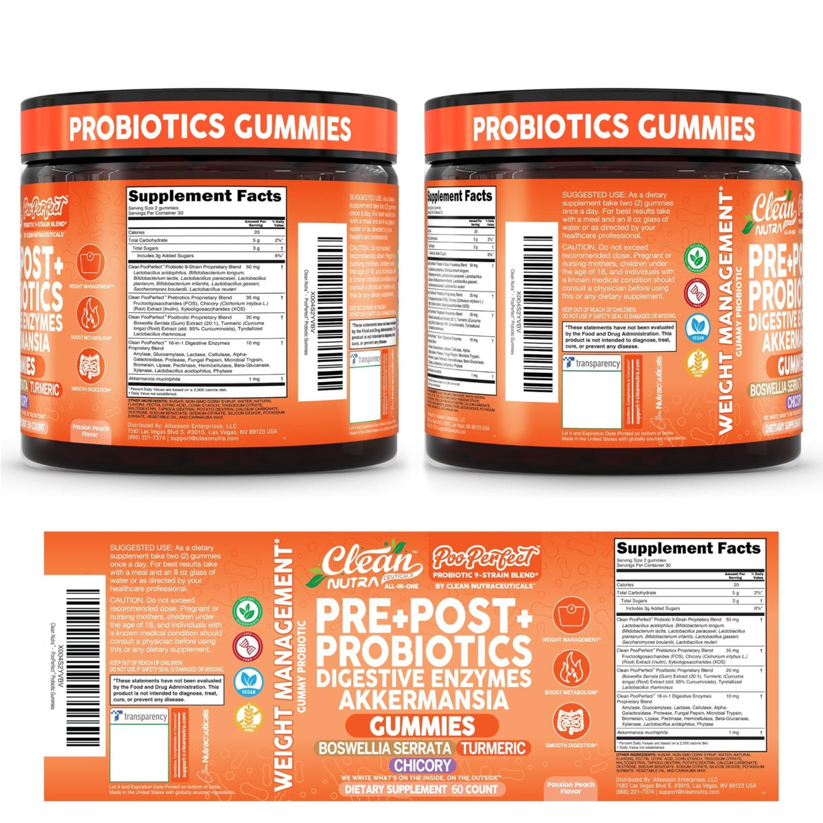 Clean Nutra Prebiotic Postbiotic Digestive Enzymes Gummies with Chicory Root, Boswellia Serrata, Turmeric, and Akkermansia | Pre+Post Probiotics Supplement - FENGGESTORE20